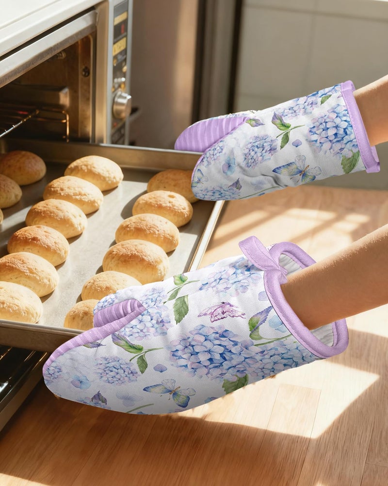 Slohif Butterfly Mini Oven Mitts Set â€“ Purple Flower Extended Short Heat Resistant Kitchen Gloves for Women, 100% Cotton Oven Mitts with Silicone Grips, Non-Slip and Thick Durable for Cooking & Baking - Image 5