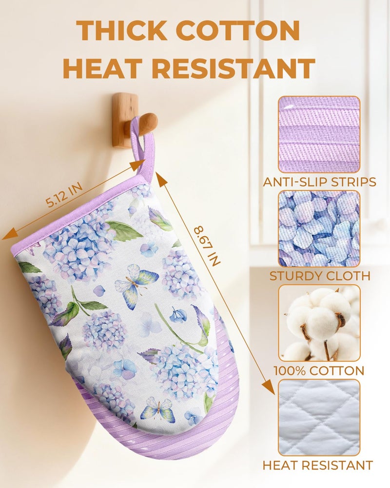 Slohif Butterfly Mini Oven Mitts Set â€“ Purple Flower Extended Short Heat Resistant Kitchen Gloves for Women, 100% Cotton Oven Mitts with Silicone Grips, Non-Slip and Thick Durable for Cooking & Baking - Image 2