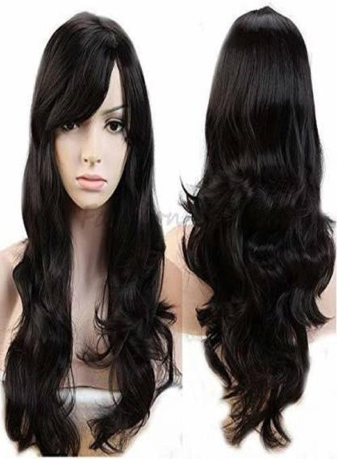 BLUSHIA Women Full Head Long Synthetic 24 Inch/Hair Wig/Natural Looking/Artificial Hair (Black) - Image 3