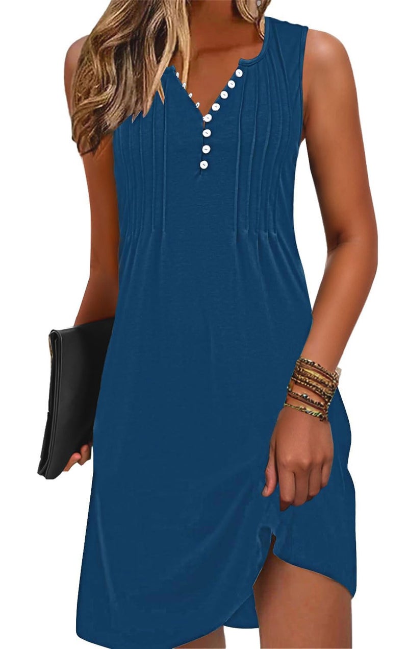 ETCYY Sundresses for Women 2026 Vacation Swim Cover up Beach Dresses Button Down Sleeveless Boho Floral V-Neck Summer Dress,Blue,Medium - Image 1