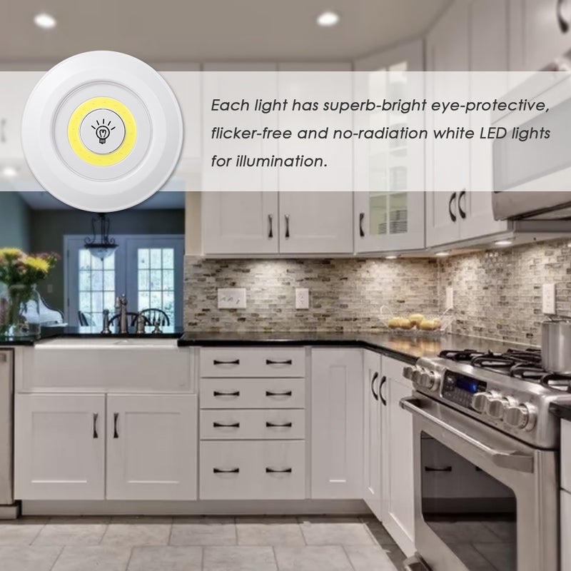 4.5v 1W COB LED Puck Light 6 Pack with Remote Controller Brightness Adjustable Wireless Dimmable Touch Sensor Control Night Lamp Under Cabinet Lighting Battery Powered Operated for Cabinet Wall Stairs Front Door Cupboard Wardrobe Bedroom Portable Whi - Image 4