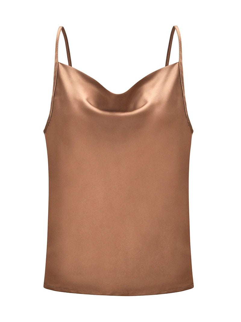 Miessial Women's Spaghetti Straps V Neck Satin Camisole Sleeveless Soft Tank Tops Khaki 12 - Image 5