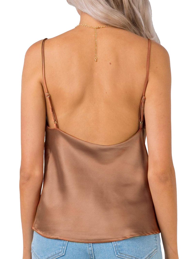Miessial Women's Spaghetti Straps V Neck Satin Camisole Sleeveless Soft Tank Tops Khaki 12 - Image 4