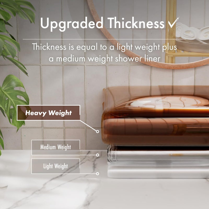 AmazerBath 100% EVA Shower Curtain Liner, 72 x 72 Inches Heavy Duty Shower Curtain and Liner 2-in-1 with 3 Clear Stones and 12 Brass Grommets, Color Block Soft Shower Liner - Clear & Amber - Image 4