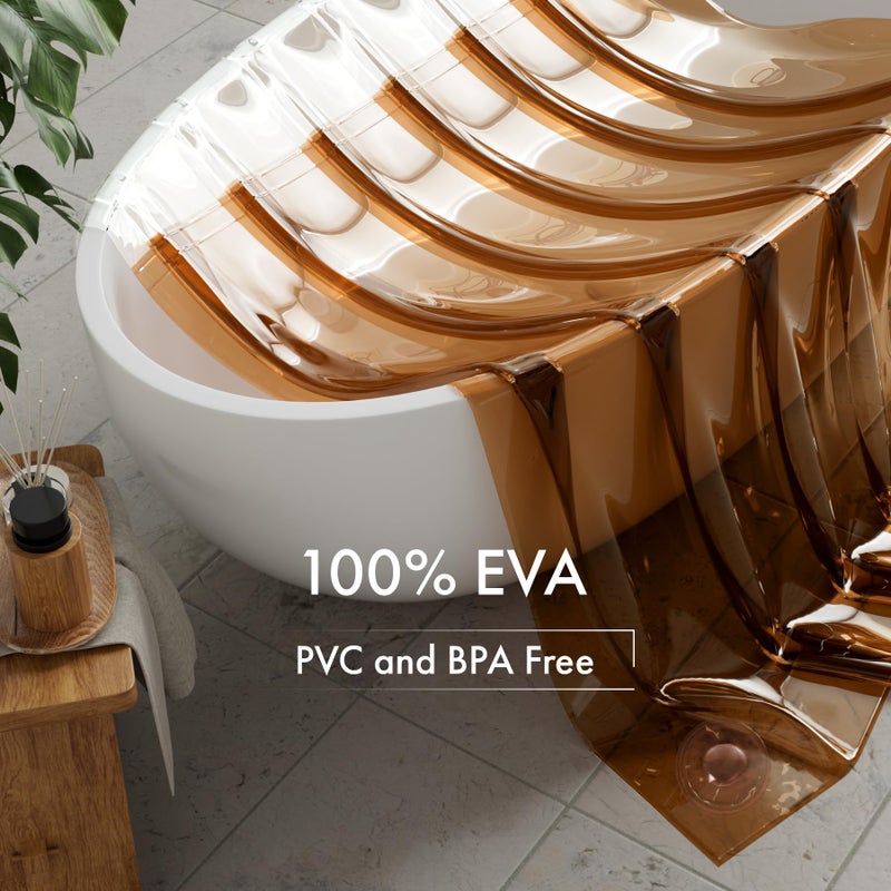 AmazerBath 100% EVA Shower Curtain Liner, 72 x 72 Inches Heavy Duty Shower Curtain and Liner 2-in-1 with 3 Clear Stones and 12 Brass Grommets, Color Block Soft Shower Liner - Clear & Amber - Image 3