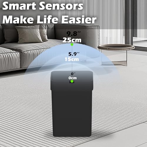 ELPHECO Bathroom Trash Can with Lid, 2 Pack Automatic Garbage Can, 2.5 Gallon + 4 Gallon Motion Sensor Smart Bathroom Decor, Slim Waterproof Trash Bins for Bedroom, Office, Living Room, Black - Image 4