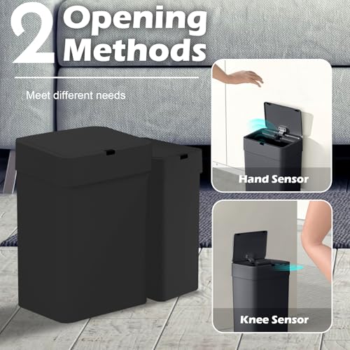 ELPHECO Bathroom Trash Can with Lid, 2 Pack Automatic Garbage Can, 2.5 Gallon + 4 Gallon Motion Sensor Smart Bathroom Decor, Slim Waterproof Trash Bins for Bedroom, Office, Living Room, Black - Image 3