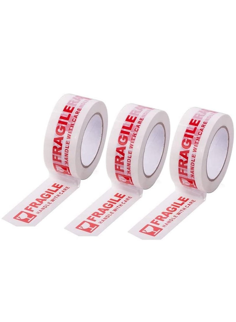 Rubik Fragile Tape Roll 5 cm Width x 66 meters Length Strong Adhesive Red Fragile Handle with Care Warning Packing Tape for Shipping and Moving (3 Rolls) - Image 1