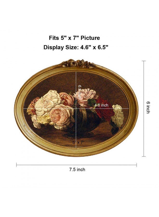 CISOO Vintage Oval Picture Frame 5x7 Antique Photo Frame Decorative Painting Table Top Display and Wall Hanging Home Decor, Ornate Photo Gallery Art, Bronze Gold - Image 2
