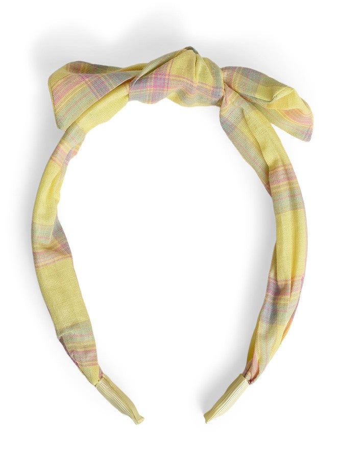 Mi Arcus Plaid Fabric Hairband with Bow Knot- Yellow - Image 1