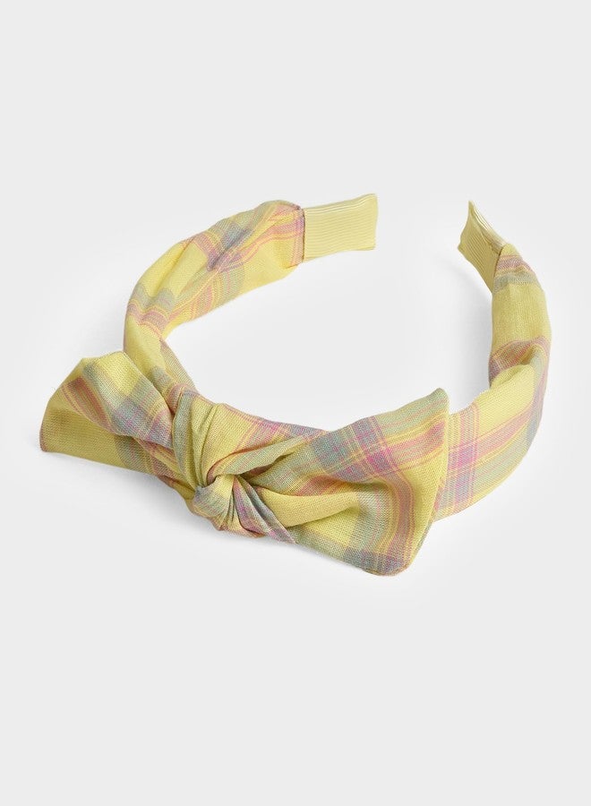 Mi Arcus Plaid Fabric Hairband with Bow Knot- Yellow - Image 2