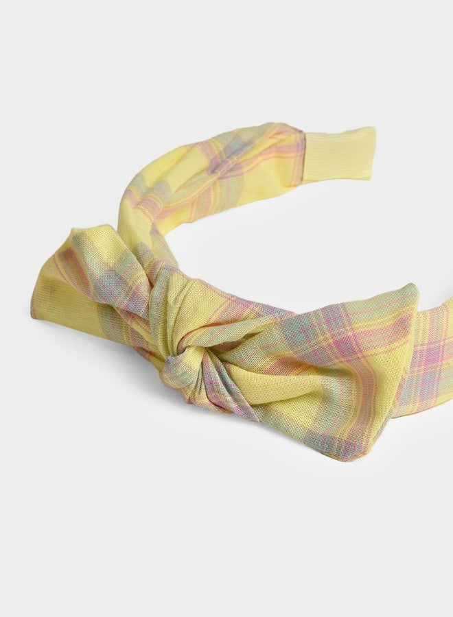 Mi Arcus Plaid Fabric Hairband with Bow Knot- Yellow - Image 3