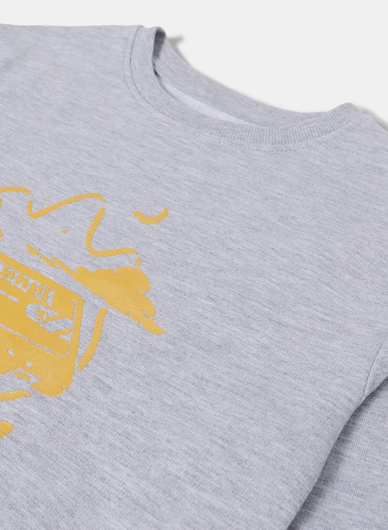 نيون  قميص عرق البنات مع طباعة الصدر خلط رمادي - Image 4