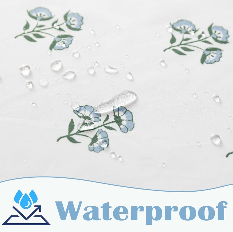 Lino Rosa Blue and Green Boho Vintage Floral Shower Curtain for Bathroom,Modern Farmhouse Light Blue and White Block Print Botanical Waterproof Cloth Fabric Shower Curtain Set with Hooks,72x72 Inch - Image 4