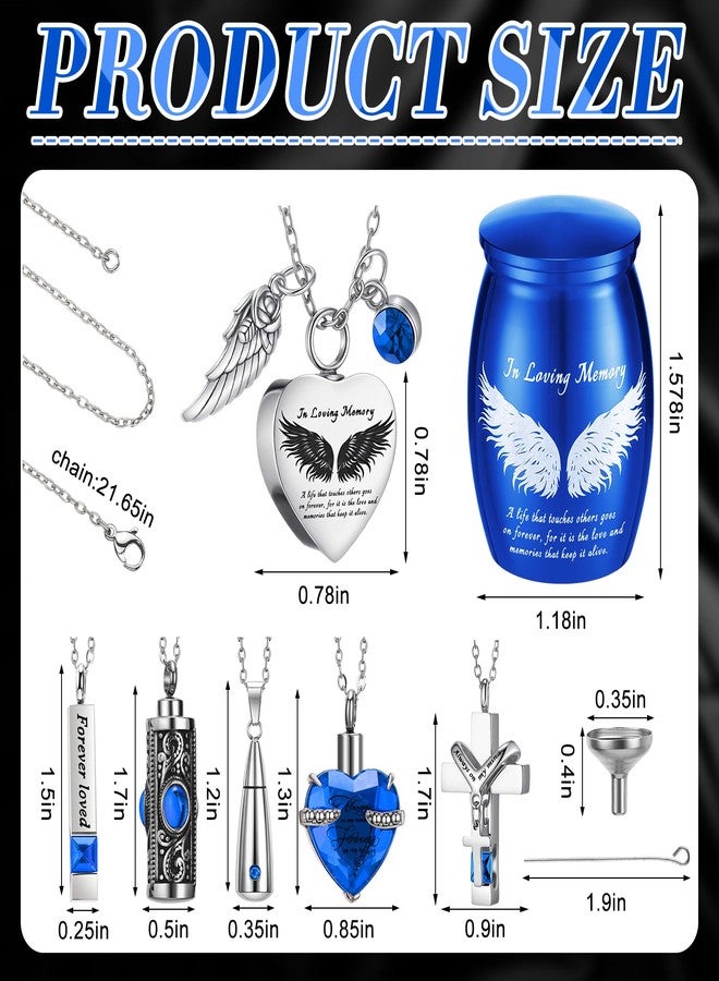 Ecation 12 Set Small Urn Cremation Jewelry Necklaces for Ashes Stainless Steel Keepsake Urns Memorial Locket Mini Ash Holders Waterproof for Human Adult Female Male Family Loved One(Blue) - Image 3