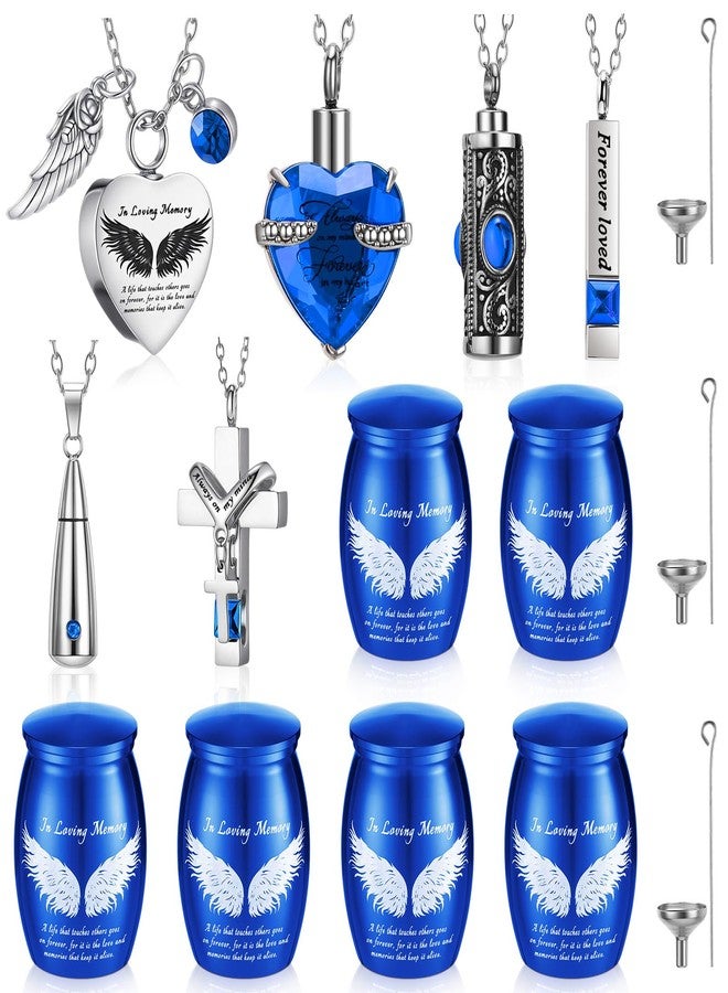 Ecation 12 Set Small Urn Cremation Jewelry Necklaces for Ashes Stainless Steel Keepsake Urns Memorial Locket Mini Ash Holders Waterproof for Human Adult Female Male Family Loved One(Blue) - Image 1