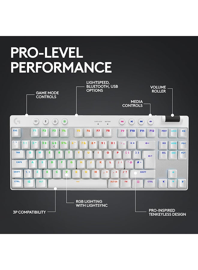 Logitech G PRO X TKL LIGHTSPEED Wireless Gaming Keyboard, Ultra-Portable Tenkeyless Design, LIGHTSYNC RGB, PBT keycaps, Tactile Switches (GX Brown), US INTL Layout - White - Image 4