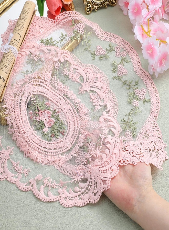 Qulkws 2 Pcs Retro Lace Placemats 12''x16'' Lace Doilies for Tables French Crochet Doilies Pink Oval Place Mats Cup Mat Handmade Embroidered Table Mats for Wedding Home Decor - Image 1