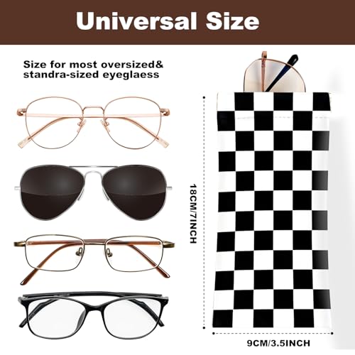 Anikathy 2Pcs Sunglass Eyeglass Glasses Case Soft PU Leather with Cleaning Cloth Soft Sunglasses Case Cute Aesthetic Portable Travel Glasses Pouch Bag for Men Women Girls（Checkered Pattern - Image 2