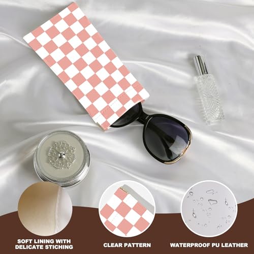 Anikathy 2Pcs Sunglass Eyeglass Glasses Case Soft PU Leather with Cleaning Cloth Soft Sunglasses Case Cute Aesthetic Portable Travel Glasses Pouch Bag for Men Women Girls（Checkered Pattern - Image 3