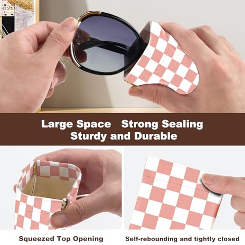 Anikathy 2Pcs Sunglass Eyeglass Glasses Case Soft PU Leather with Cleaning Cloth Soft Sunglasses Case Cute Aesthetic Portable Travel Glasses Pouch Bag for Men Women Girls（Checkered Pattern - Image 5