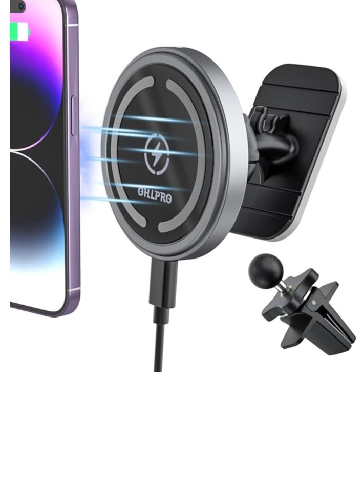 Magnetic Wireless Car Charger Mount – Dashboard Stick, Fast Charging for MagSafe iPhone 14/14 Pro/14 Max/13/13 Pro/13 Pro Max/12/12 Pro/Mini