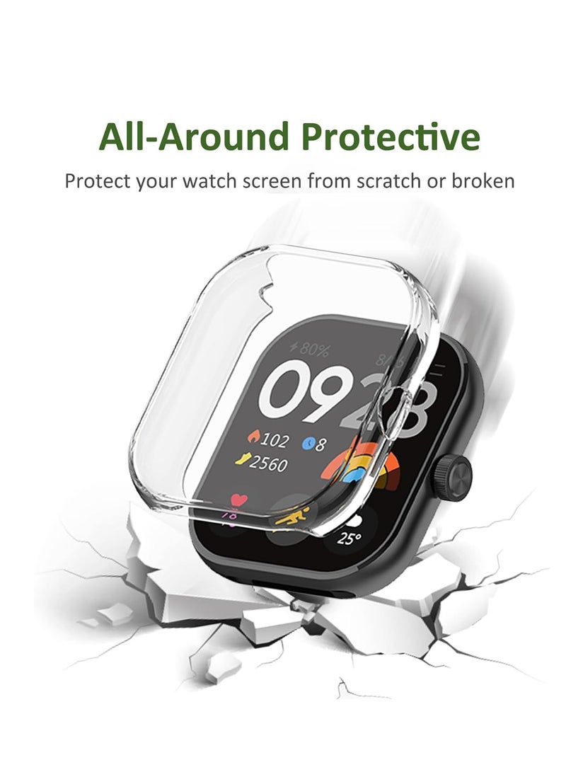 SYOSI Case for Xiaomi Redmi Watch 4, Tempered Glass Screen Protector, PC Hard Case Tempered Glass Screen Protection Cover Slim Full Cover Scratch Proof Protector, Blue+Transparent, 2 Pcs - Image 2