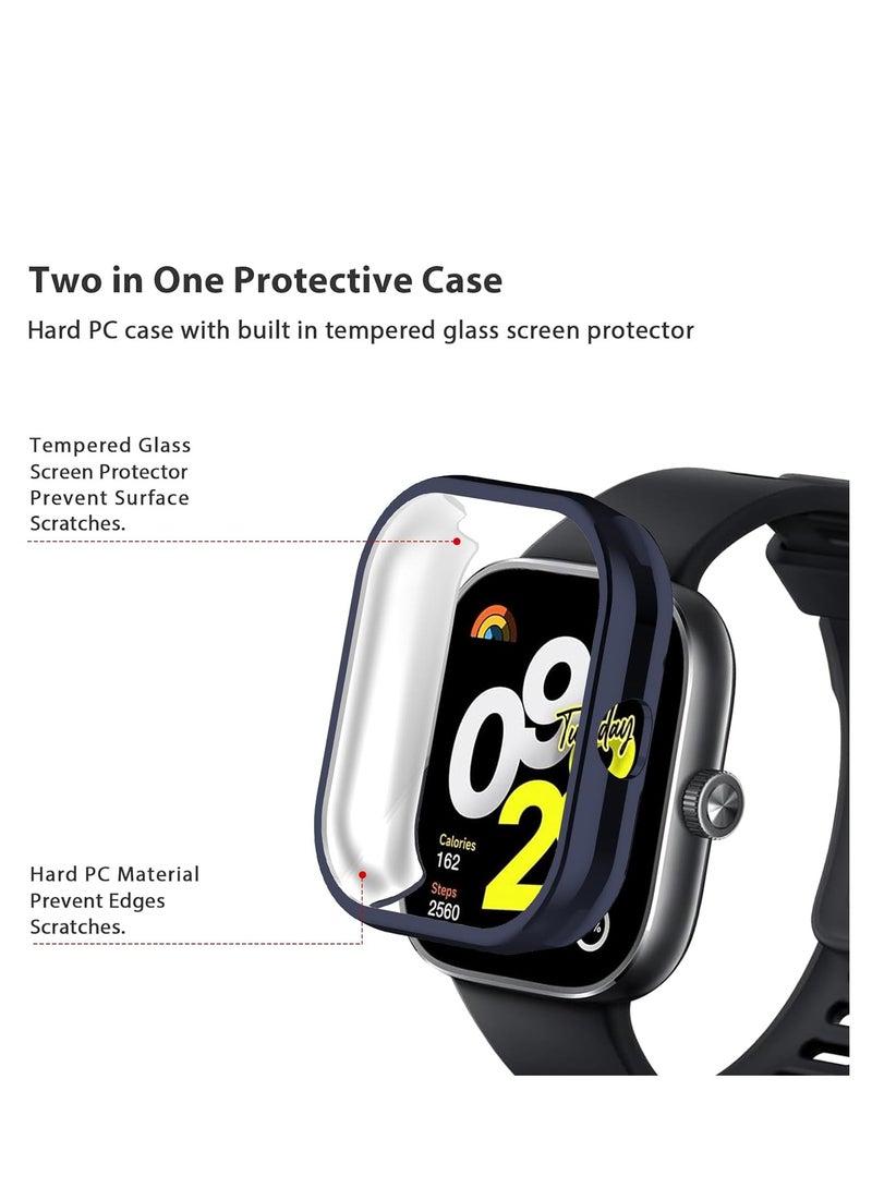 SYOSI Case for Xiaomi Redmi Watch 4, Tempered Glass Screen Protector, PC Hard Case Tempered Glass Screen Protection Cover Slim Full Cover Scratch Proof Protector, Blue+Transparent, 2 Pcs - Image 4