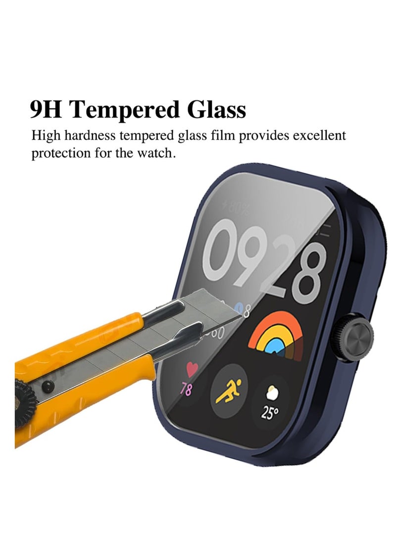 SYOSI Case for Xiaomi Redmi Watch 4, Tempered Glass Screen Protector, PC Hard Case Tempered Glass Screen Protection Cover Slim Full Cover Scratch Proof Protector, Blue+Transparent, 2 Pcs - Image 5