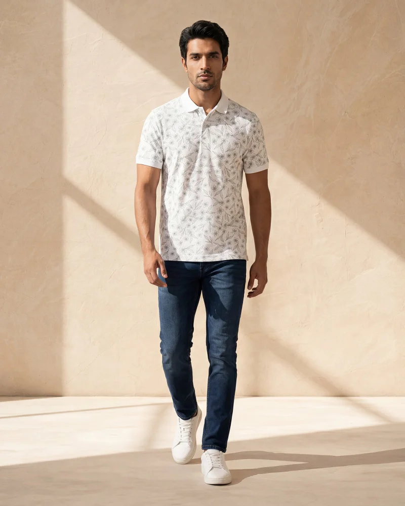 Redtag Men Ivory all over Print Polo T-Shirt