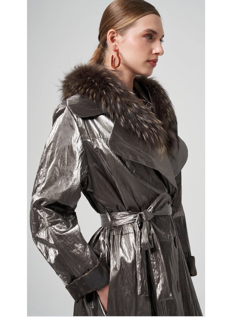 MissWhence Patent Leather Overcoat - Taupe - Image 1