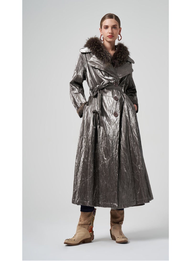 MissWhence Patent Leather Overcoat - Taupe - Image 2