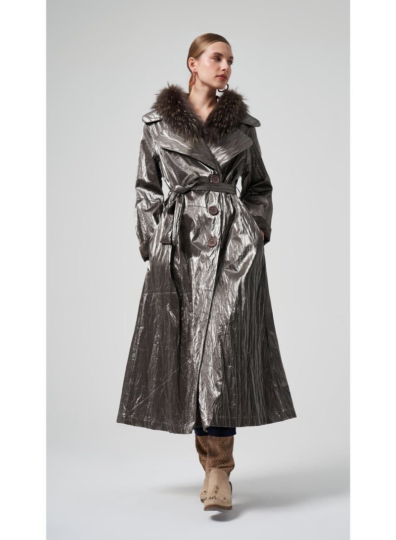 MissWhence Patent Leather Overcoat - Taupe - Image 3