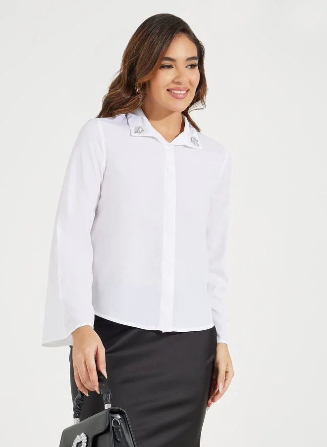 Styli Embellished Collar Shirt with Concealed Placket