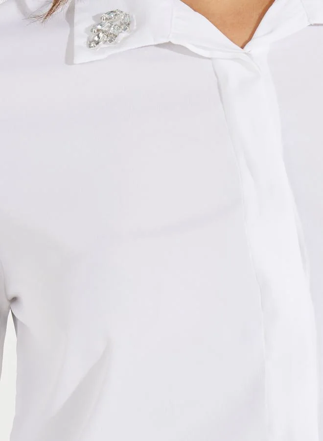 Styli Embellished Collar Shirt with Concealed Placket