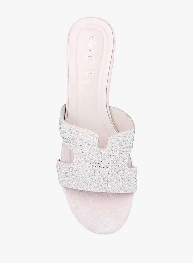 Cuple Silver Women Embellished Flat Slides for Women | Best Price UAE