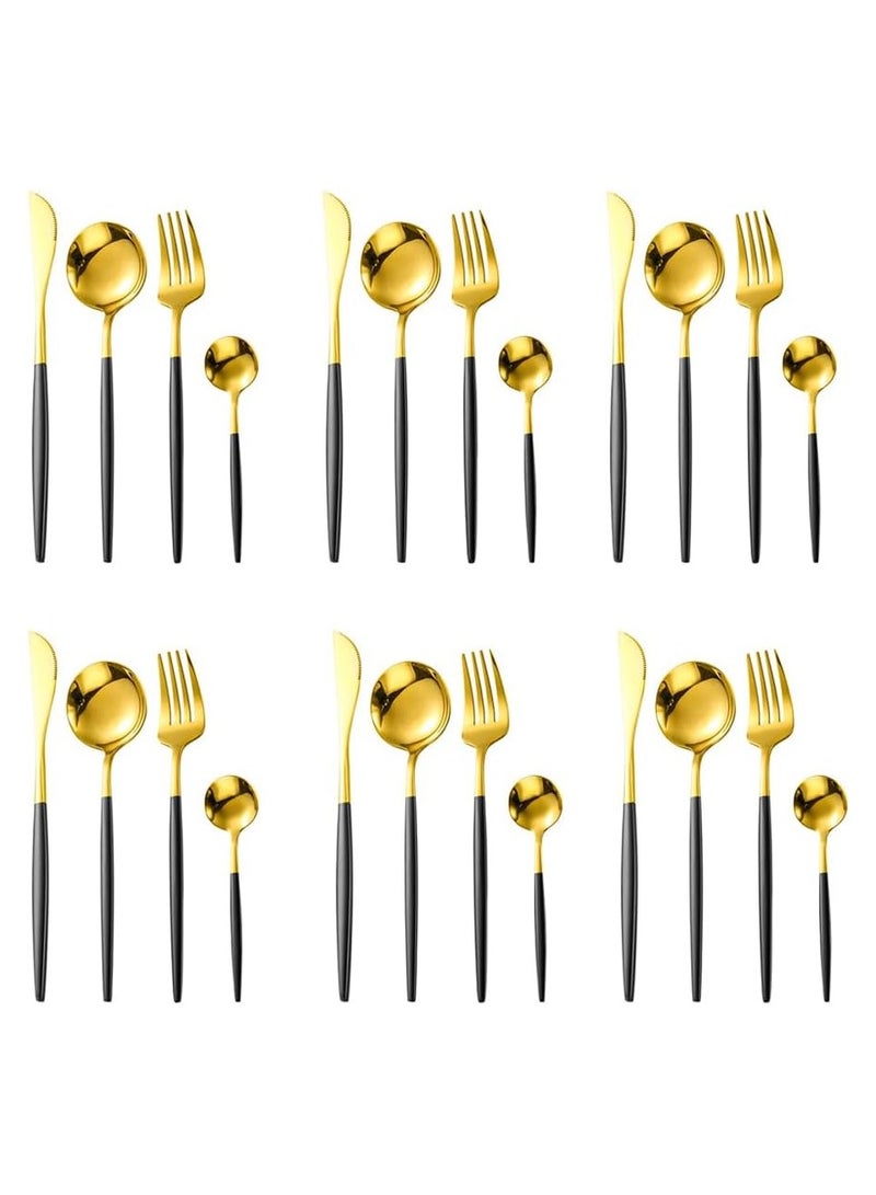 Western Style Flatware Set, 24-Piece Cutlery Set Service for 6, Mirror Polished Stainless Steel Utensil Set (Black/Gold) - Elegant Tableware for Dining, Parties, and Special Occasions  - Image 1