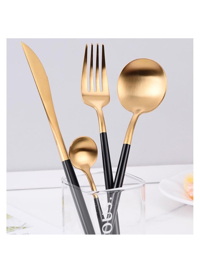Western Style Flatware Set, 24-Piece Cutlery Set Service for 6, Mirror Polished Stainless Steel Utensil Set (Black/Gold) - Elegant Tableware for Dining, Parties, and Special Occasions  - Image 4