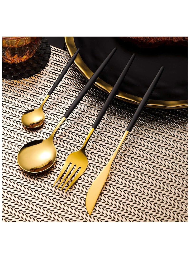 Western Style Flatware Set, 24-Piece Cutlery Set Service for 6, Mirror Polished Stainless Steel Utensil Set (Black/Gold) - Elegant Tableware for Dining, Parties, and Special Occasions  - Image 3