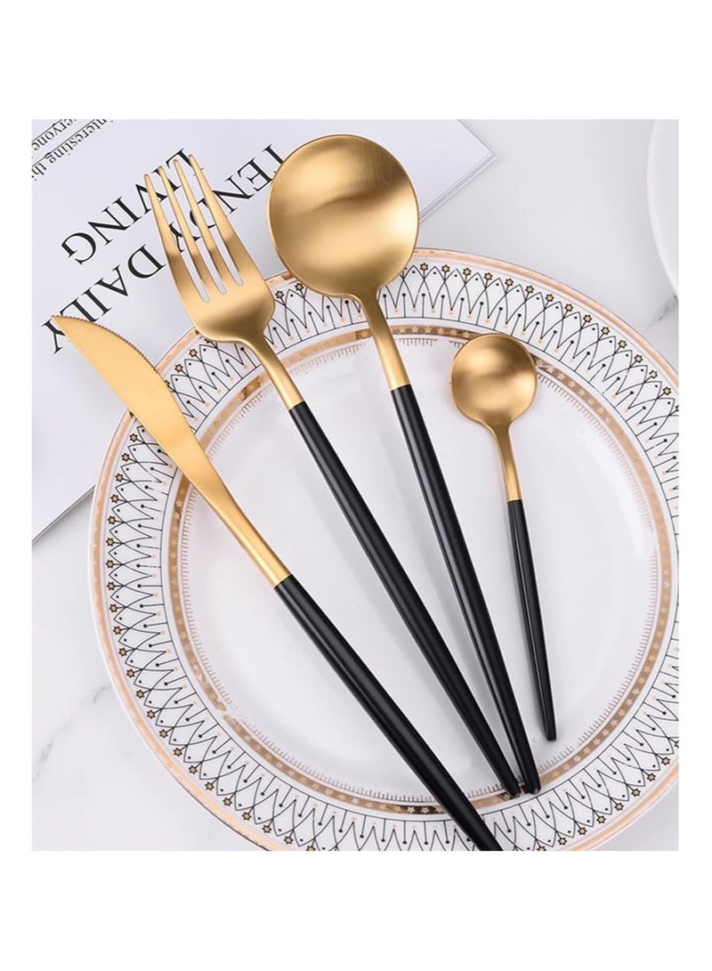 Western Style Flatware Set, 24-Piece Cutlery Set Service for 6, Mirror Polished Stainless Steel Utensil Set (Black/Gold) - Elegant Tableware for Dining, Parties, and Special Occasions  - Image 2