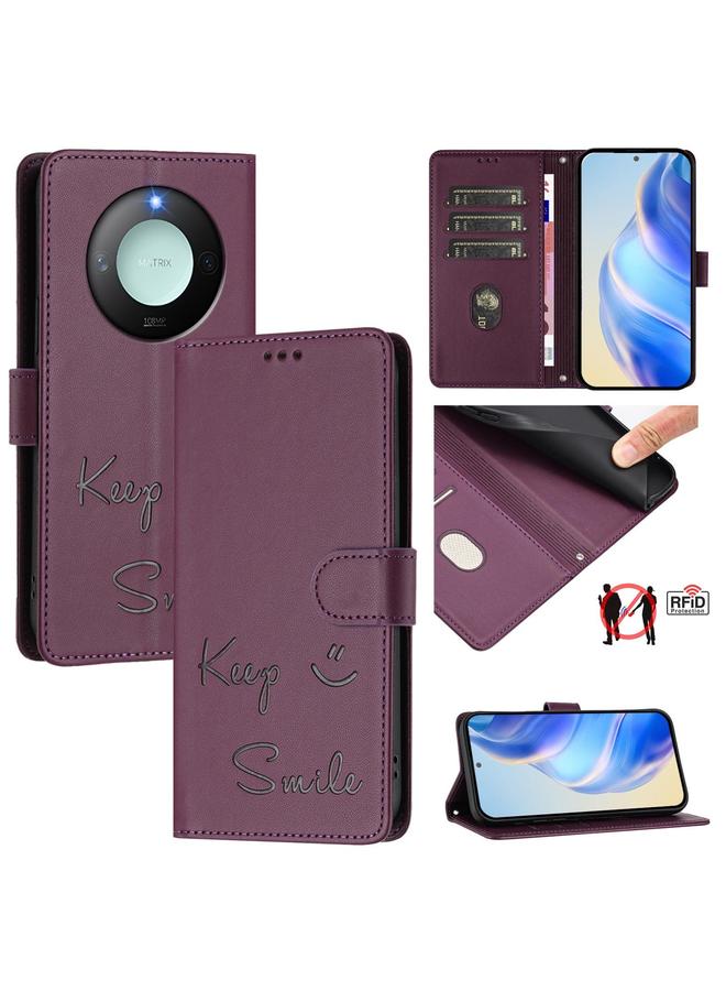 اس-توب جراب هاتف Honor X9c Smart 5G من الجلد بنقش ابتسامة بتقنية RFID - Image 1