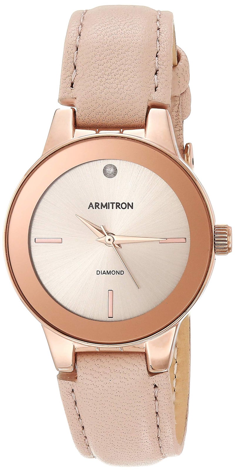 Armitron Women's 75/5410RSRGBH Diamond-Accented Rose Gold-Tone and Beige Leather Strap Watch - Image 1