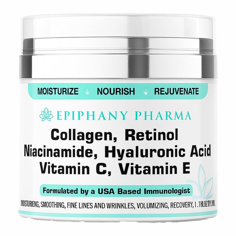 Epiphany Pharma Collagen Retinol AntiAging Face Cream 24Hour Hydration Renewal Anti Wrinkle Cream for Women Men Niacinamide Hyaluronic Acid Vitamin C E All Skin Types 17 FL Oz