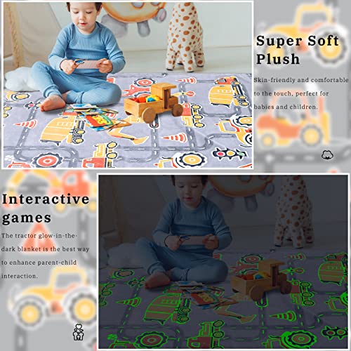 Gitrat Glow in The Dark Blanket Boys Gifts for Kids Fuzzy Cozy Warm Soft Fleece Glowing Tractor Blankets for Bed Sofa Couch Unique Gifts Construction Truck Throw Blanket for Boys Teens 50"×60" - Image 3