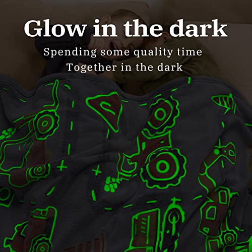 Gitrat Glow in The Dark Blanket Boys Gifts for Kids Fuzzy Cozy Warm Soft Fleece Glowing Tractor Blankets for Bed Sofa Couch Unique Gifts Construction Truck Throw Blanket for Boys Teens 50"×60" - Image 5