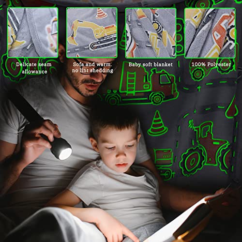 Gitrat Glow in The Dark Blanket Boys Gifts for Kids Fuzzy Cozy Warm Soft Fleece Glowing Tractor Blankets for Bed Sofa Couch Unique Gifts Construction Truck Throw Blanket for Boys Teens 50"×60" - Image 2