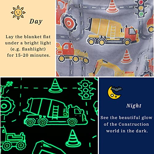 Gitrat Glow in The Dark Blanket Boys Gifts for Kids Fuzzy Cozy Warm Soft Fleece Glowing Tractor Blankets for Bed Sofa Couch Unique Gifts Construction Truck Throw Blanket for Boys Teens 50"×60" - Image 4