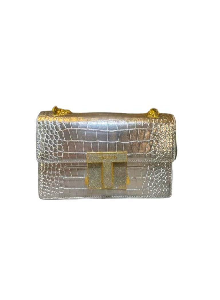 TOM FORD Elegant women’s leather handbag in shiny silver color - Image 2