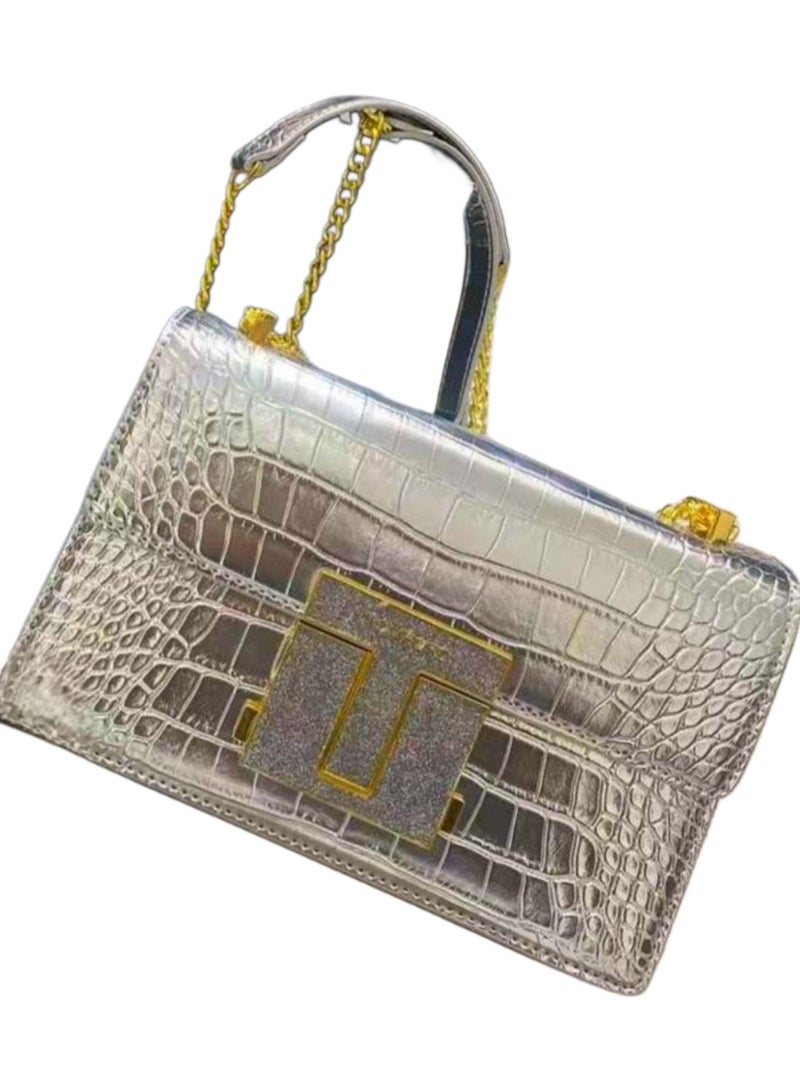 TOM FORD Elegant women’s leather handbag in shiny silver color - Image 1