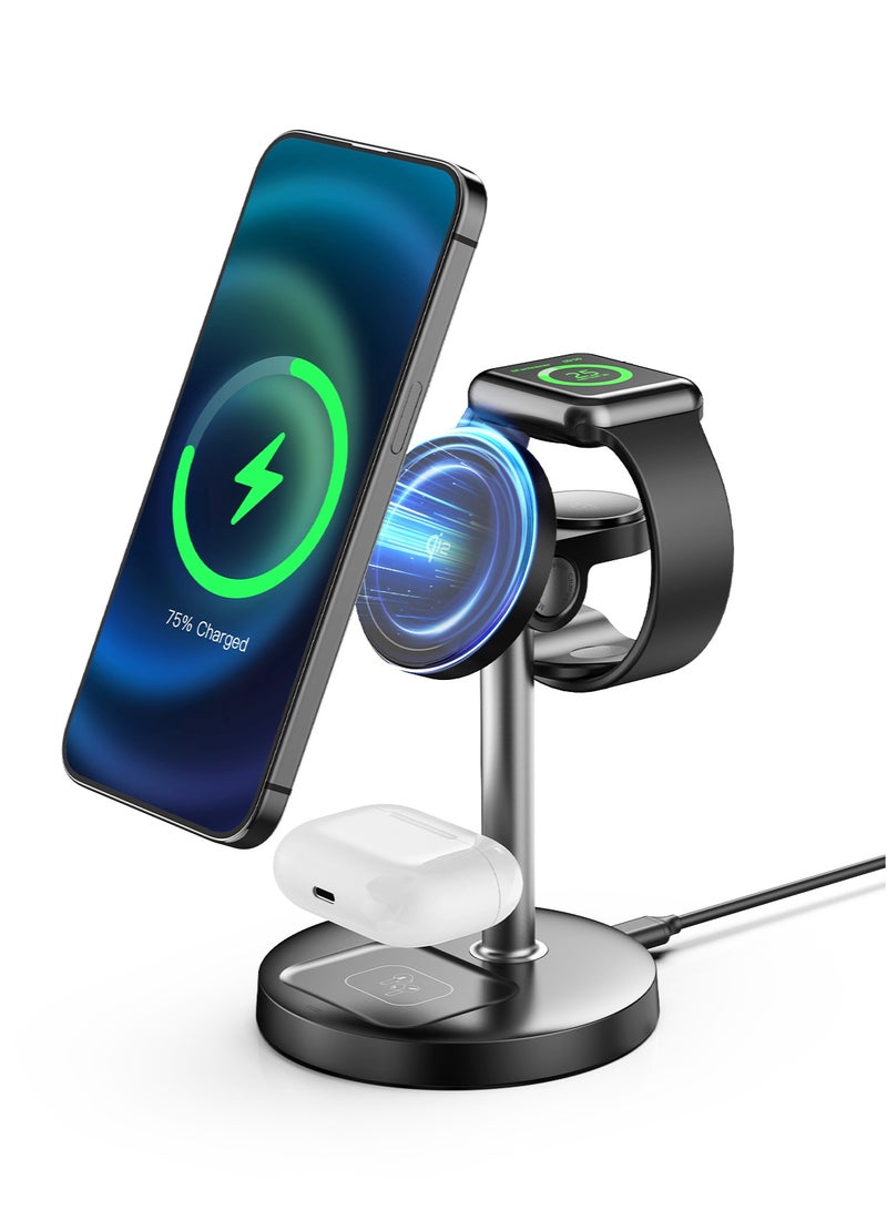 TONEOF 15W Wireless Charger for iPhone, 3 in 1 Charging Station for Multiple Devices, Charging Stand for Magsafe, Qi2 Certified, Strong Magnetic Attraction, Adjustable Angle, for iPhone 17/16/15/14, Apple Watch, AirPods - Image 1